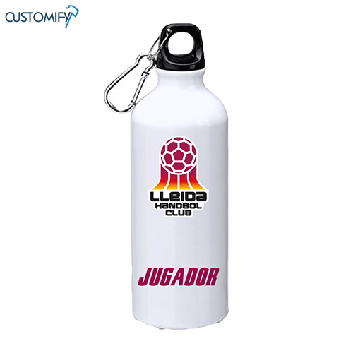 Bidó d'alumini amb mosquetó, blanc LLEIDA HANDBOL CLUB, 800 ml