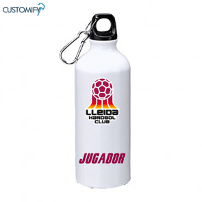 Bidó d'alumini amb mosquetó, blanc LLEIDA HANDBOL CLUB, 800 ml