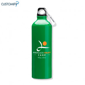 Bidón de aluminio con mosquetón, 800 ml, color verde Andalucia Voley Camp