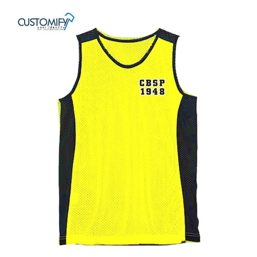 Camiseta sin Mangas Reversible. , polyester 140 gr.  Color Fluo Yellow/Navy CB SANTA PERPETUA