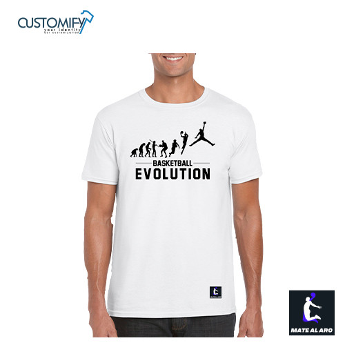 Camiseta Unisex  Basketball Evolution, Mate Al Aro, color Blanco