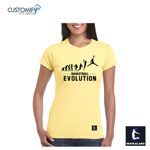 Camiseta Femenina Basketball Evolution, Mate Al Aro, color Daisy