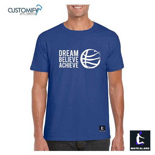 Camiseta Unisex Basketball Dream.Believe.Achieve, Mate Al Aro, color Royal