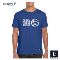 Camiseta Unisex Basketball Dream.Believe.Achieve, Mate Al Aro, color Royal