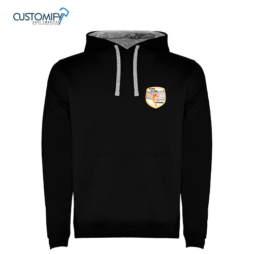 Sudadera con capucha contrastada, Unisex Negro/Gris CLUB VOLEIBOL TIANA