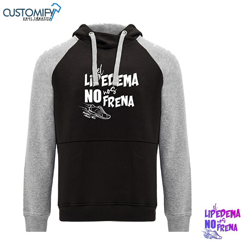 Sudadera bicolor. Capucha con cuello cruzado, Unisex Negro/Gris EL LIPEDEMA NO NOS FRENA