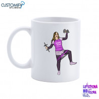 TAZA , de cerámica, 350 ml., Color  Blanco con caricatura EL LIPEDEMA NO NOS FRENA