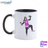 TAZA , de cerámica, interior y asa en color. 350 ml, Color Blanco/Negro con caricatura EL LIPEDEMA NO NOS FRENA