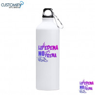Bidon de aluminio, Color Blanco con slogan EL LIPEDEMA NO NOS FRENA