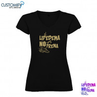 Camiseta MC. 100% algodón, cuello de pico, Mujer Negro EL LIPEDEMA NO NOS FRENA