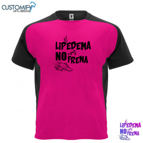 Camiseta MC. técnica bicolor, Unisex Fucsia/negro EL LIPEDEMA NO NOS FRENA