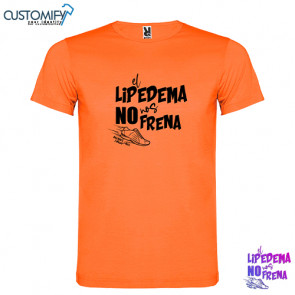 Camiseta MC. en colores fluor, poliester tacto algodón, Unisex Naranja Fluor EL LIPEDEMA NO NOS FRENA