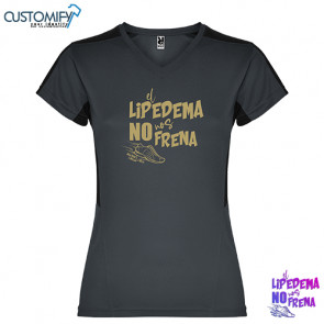 Camiseta MC. técnica combinada a 2 tejidos, Mujer Gris negro EL LIPEDEMA NO NOS FRENA