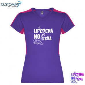 Camiseta MC. técnica combinada a 2 tejidos, Mujer Púrpura EL LIPEDEMA NO NOS FRENA
