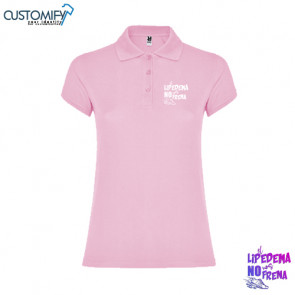 Polo MC., 200 g/m2, 100% algodón piqué, Mujer Rosa Claro EL LIPEDEMA NO NOS FRENA