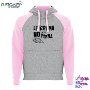 Sudadera bicolor. Capucha con cuello cruzado, Unisex Gris vigoré/Rosa EL LIPEDEMA NO NOS FRENA