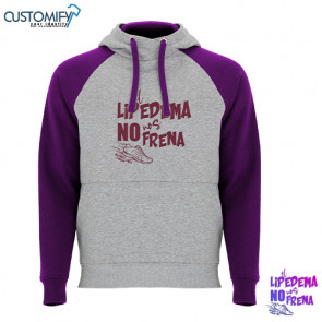 Sudadera bicolor. Capucha con cuello cruzado, Unisex Gris vigoré/Púrpura EL LIPEDEMA NO NOS FRENA