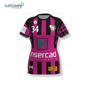 Camiseta MC. Sublimada Customify, 2ª equip. rosa/negra tallas infantiles femeninas CLUB ESPORTIU OAR GRACIA SABAD, Unisex sublimado